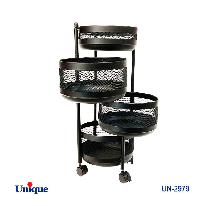 سبد سیب زمینی و پیاز 4 طبقه توری مشکی گرد یونیک UN-2979