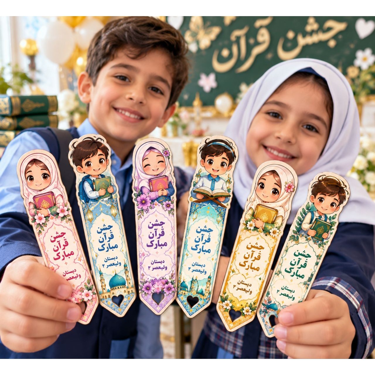 نشانگر چوبی قرآن نشانک جشن قرآن بوک مارک خط بر قرآن با درج نام مدرسه