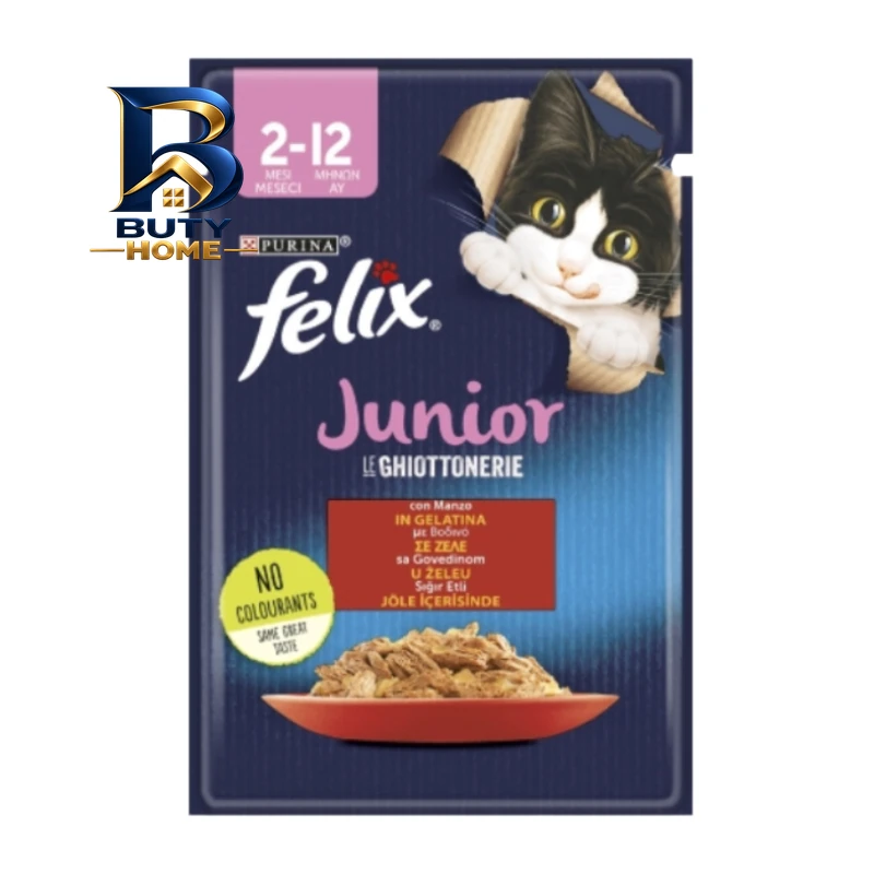 پوچ گربه بالغ فلیکس مدل The Delicacies Junior با طعم گوشت گاو بسته 26 عددی
