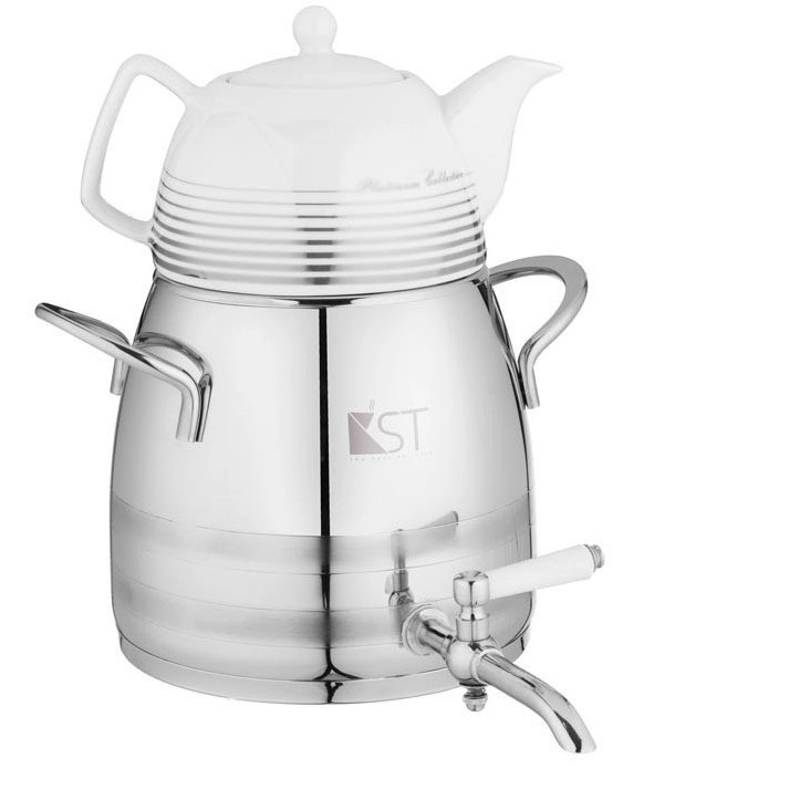 کتری قوری گلابی دسته استیل با قوری چینی KST-3085D کی اس تی (پس کرایه)