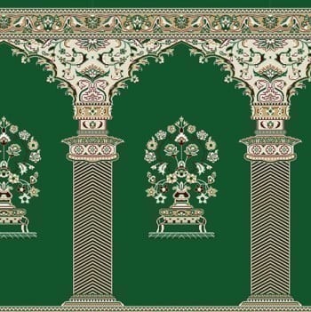 سجاده فرش محرابی سنتی با طرح طاق قوسی و ستونهای تزئینی و گلدان گل اصیل ایرانیجدید