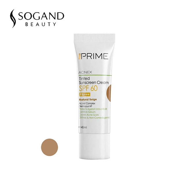 کرم ضد آفتاب رنگی بژ SPF60 پرایم حجم 50 میلیلیتر مدل Acnex tinted