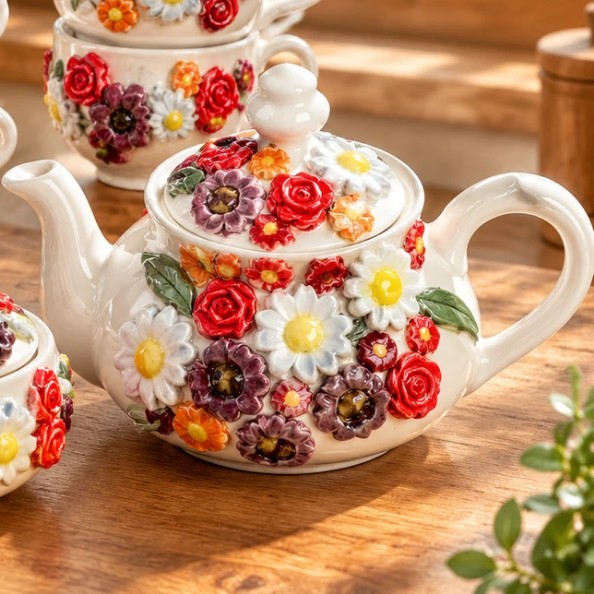 قوری سرامیکی گل های بهاری(پس کرایه)