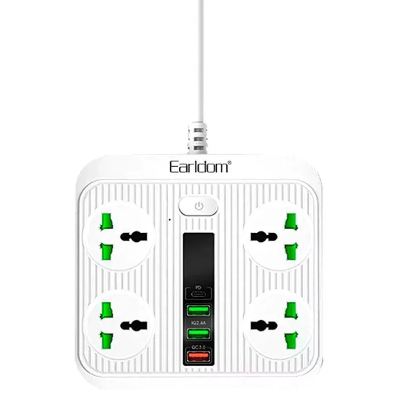چند راهی 4 خانه ارلدام ES-SC05 با کابل 2 متری + شارژر USB و Type-C