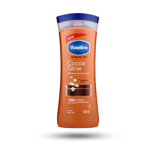 لوسیون بدن مرطوبکننده و درخشانکننده وازلین مدل Vaseline Intensive Care Cocoa Glow حاوی کره کاکائو و شیباتر - حجم 400
