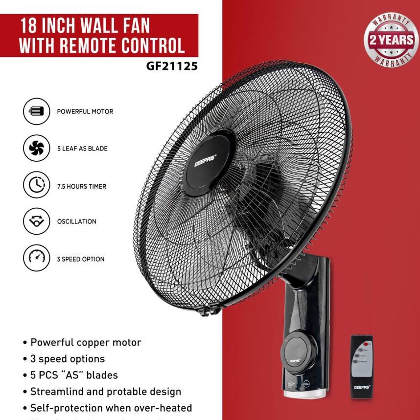 پنکه دیواری کنترل دار 18 اینچ جیپاس (Geepas) مدل GF21125