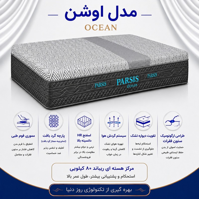 تشک طبی پارسیس مدل اوشن ocean دونفره سایز 200180 سانتی متر