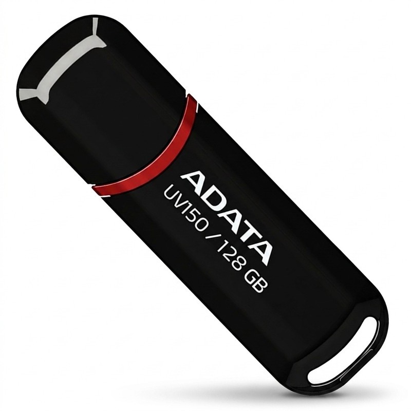 فلش مموری ای دیتا مدل UV150 ظرفیت 128 گیگابایت با رابط USB 3.2 Gen1 و پشتیبانی از انواع سیستمعامل، طراحی درپوشدار و س...
