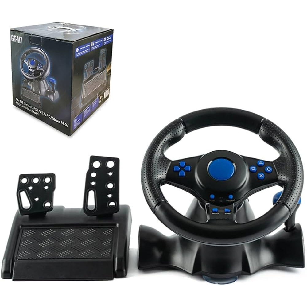 فرمان بازی GT-V7 با پدال و دسته دنده، چرخش 180 درجه و لرزش حرفه ای