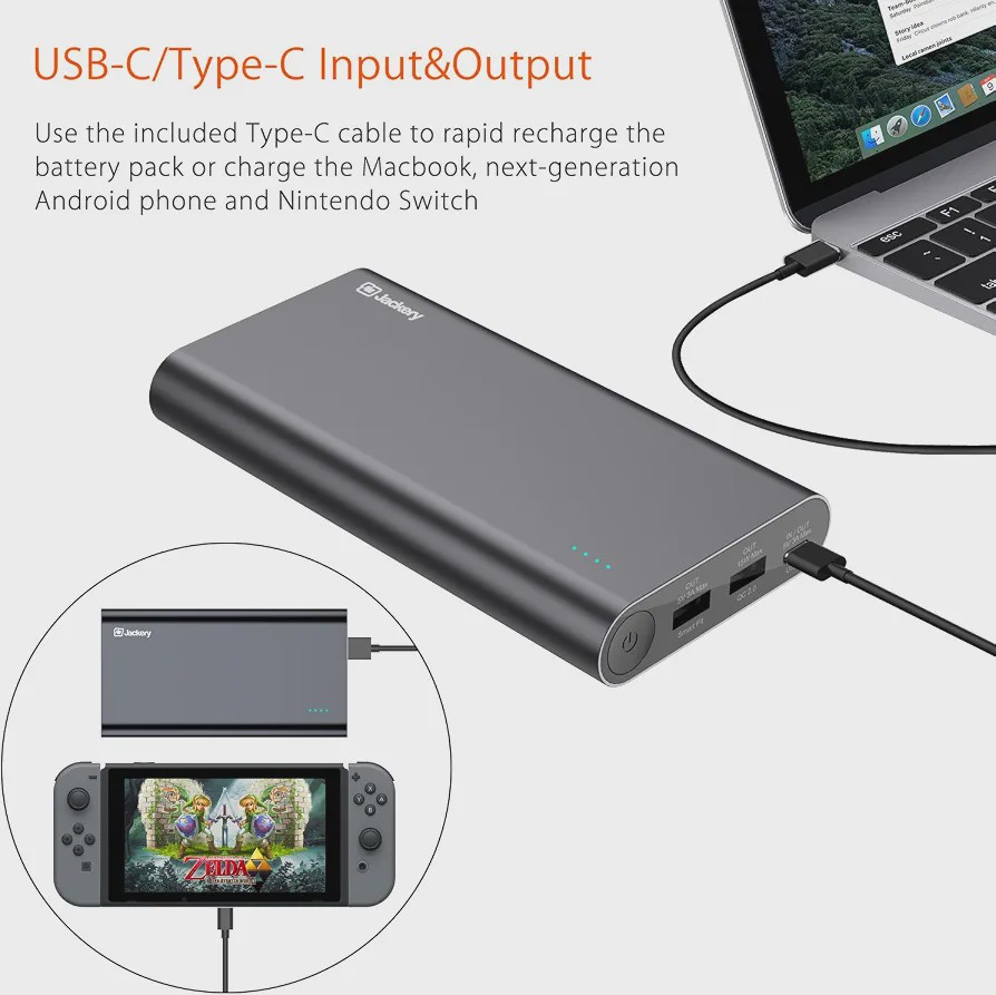 شارژر همراه جکری Titan S با ظرفیت 20100 میلی آمپر ساعت و توان 30 وات، پاوربانک USB-C مشکیجدید