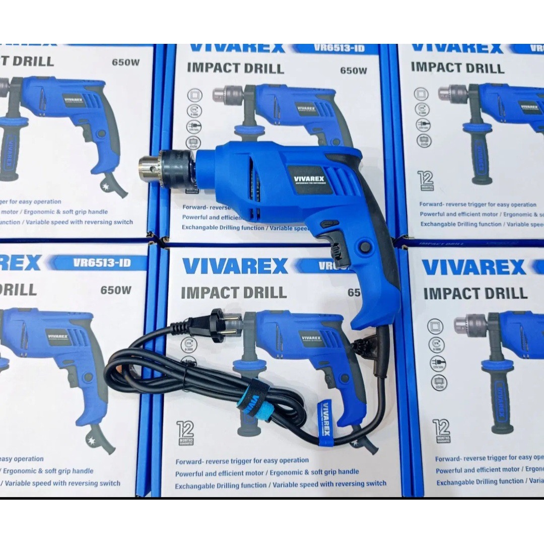 دریل برقی ودریل چکشی برقی نیمه صنعتی ویوارکس مدل VR-6513-ID با موتور 650 وات، سرعت 3000 دور بر دقیقه، سه نظام آچاری 1...