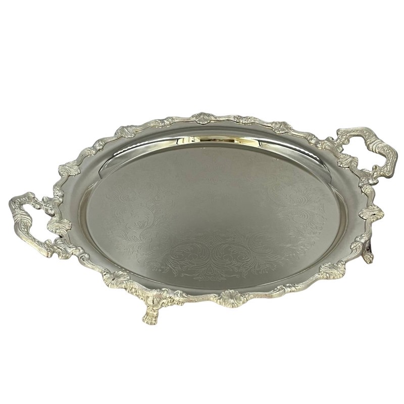 سینی مدل پایه دار برنجی با آبکاری نقره کد 8-2