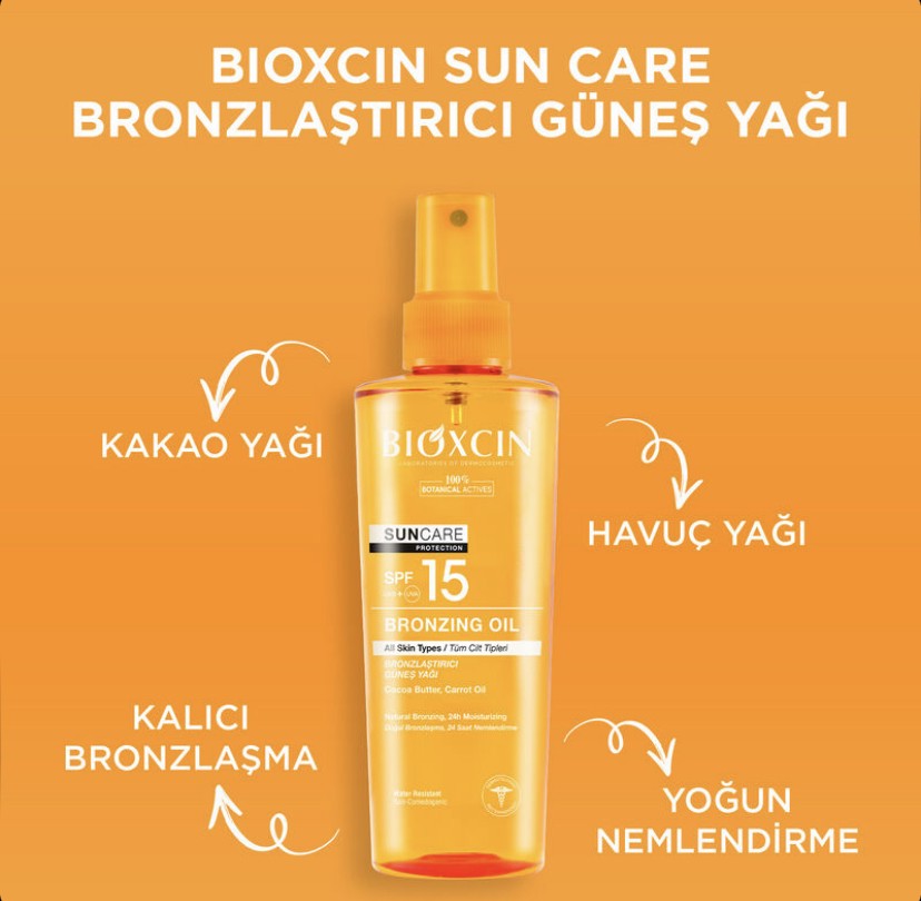 روغن آفتاب برنز کننده کاکائو و هویج بیوکسین Bioxcin spf15 حجم 200 میل