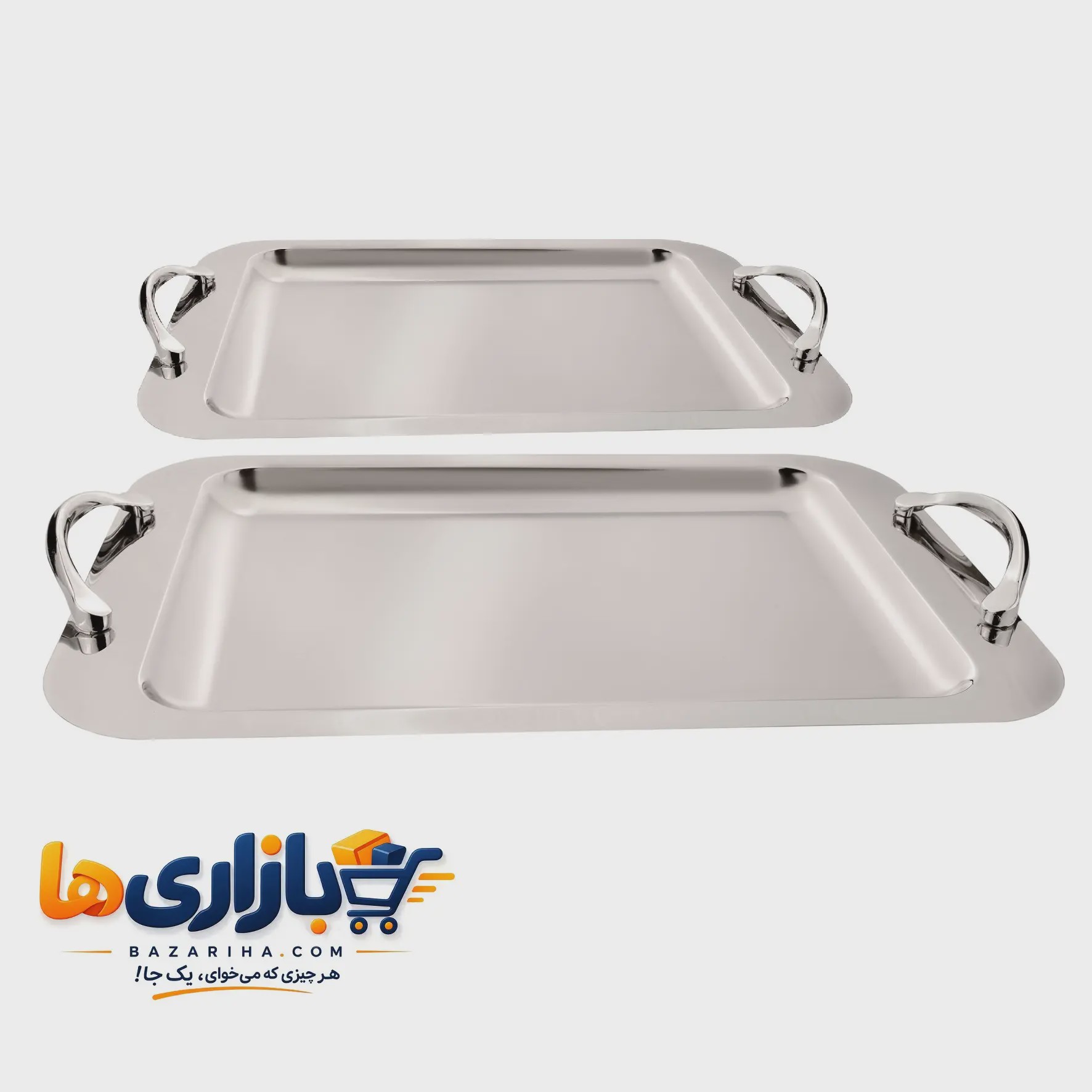 سینی پذیرایی استیل کد 300 بزرگ و کوچک