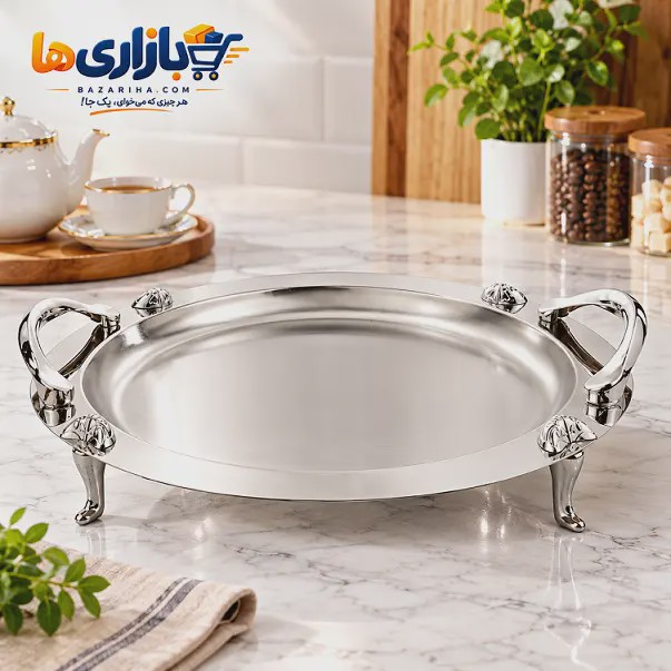سینی پذیرایی گرد استیل پایه دار کد 304 5