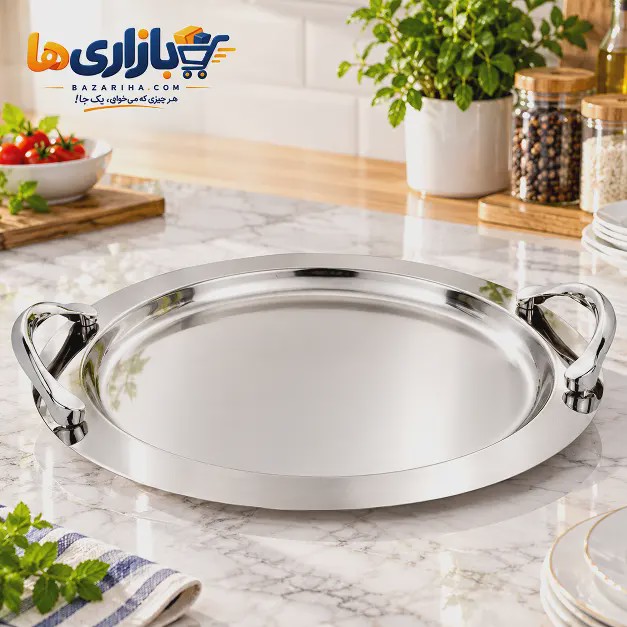سینی پذیرایی گرد استیل بدون پایه کد 304جدید