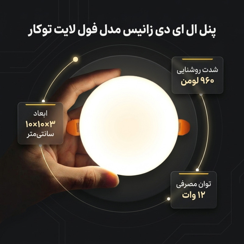 پنل ال ای دی 12 وات زانیس مدل فول لایت توکار