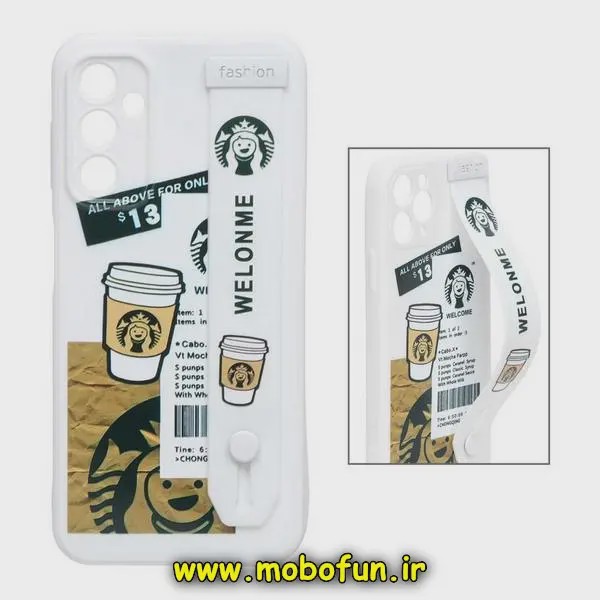 قاب گوشی Galaxy A14 4G - Galaxy A14 5G سامسونگ دستبندی سیلیکونی استارباکس STARBUCKS محافظ لنز دار سفید کد 269