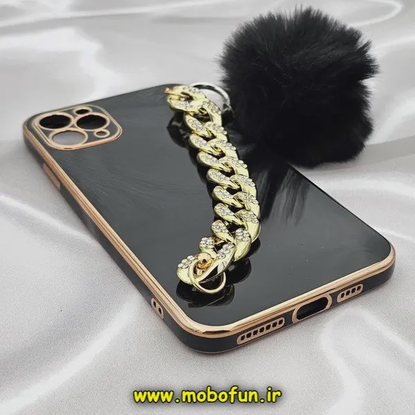 قاب گوشی iPhone 11 Pro Max آیفون طرح مای کیس گلد لاین لاکچری دستبندی کارتیر نگینی پام پام محافظ لنز دار مشکی کد 569