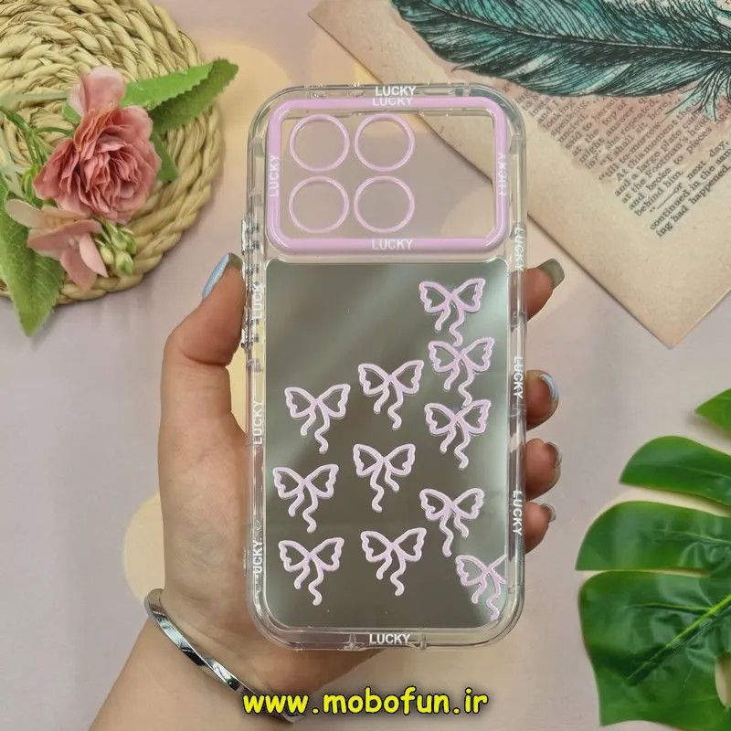 قاب گوشی Poco X6 Pro - Redmi K70E شیائومی بالشتی آینه ای محافظ لنز دار فانتزی طرح پاپیونی کیوت کد 26579