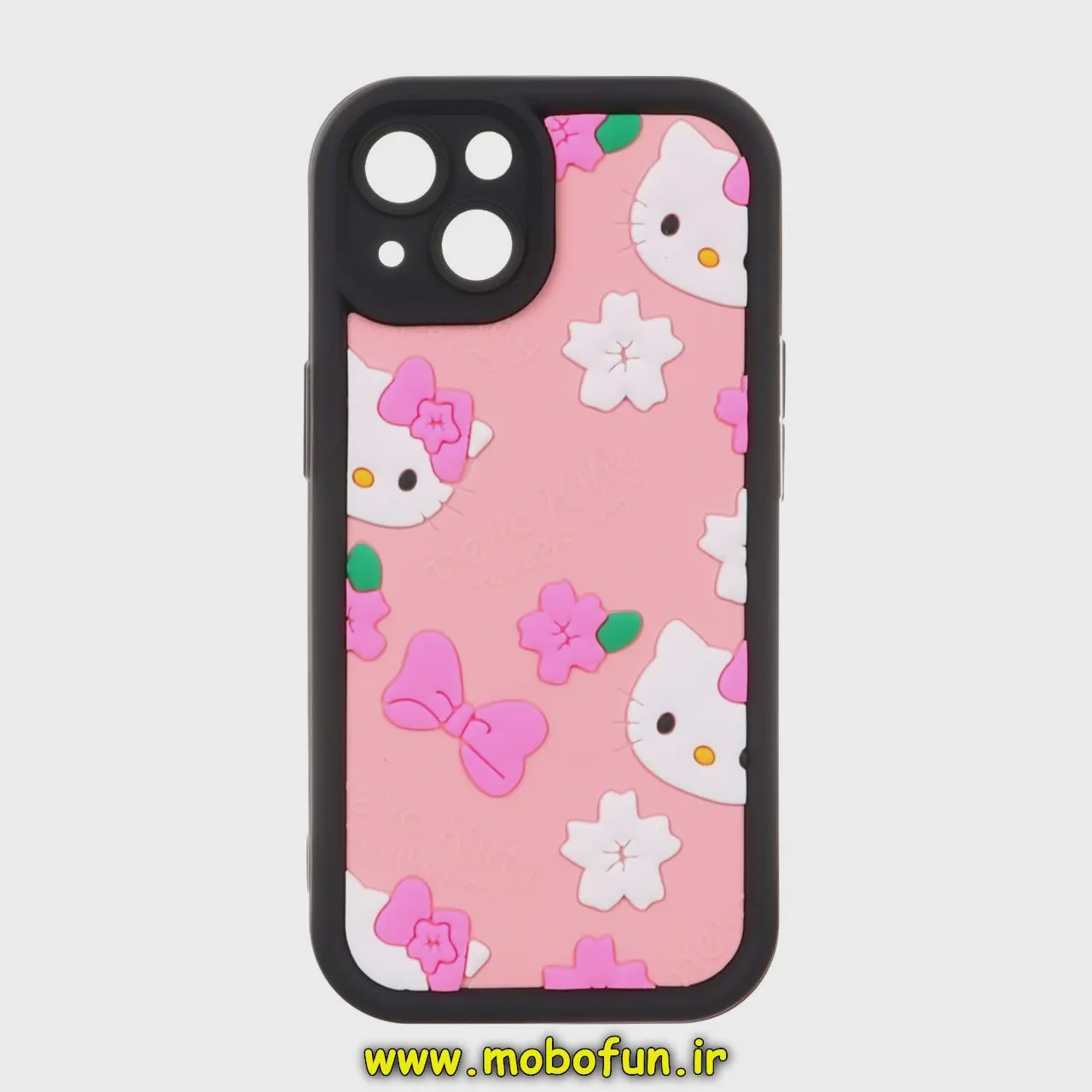 قاب گوشی iPhone 13 آیفون طرح سیلیکونی Solid عروسکی برجسته محافظ لنزدار طرح کیتی مشکی کد E40-22071