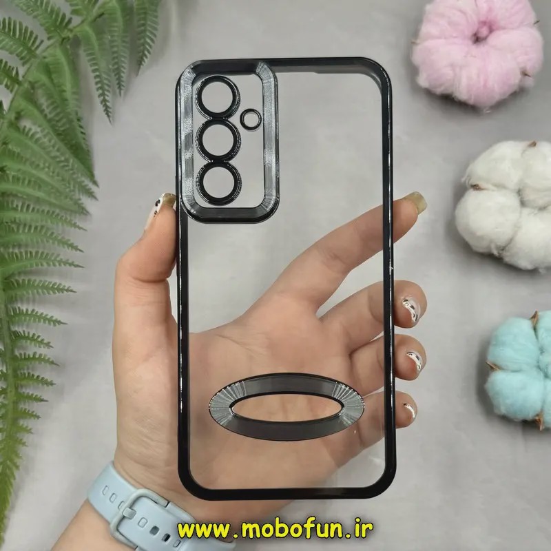 قاب گوشی Galaxy A54 سامسونگ طرح الکتروپلیتینگ ژله ای شفاف اورجینال طرح مگ سیف محافظ لنز دار مشکی کد 11086