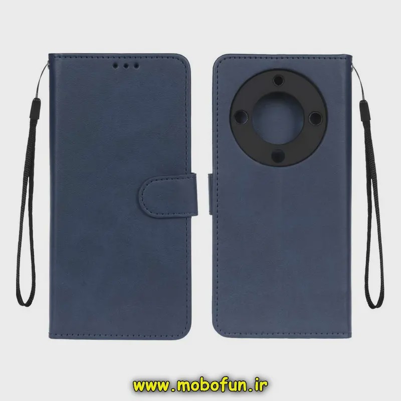 کیف گوشی Honor X9A آنر مگنتی طرح چرم کتابی محافظ لنزدار بنددار سرمه ای کد 134