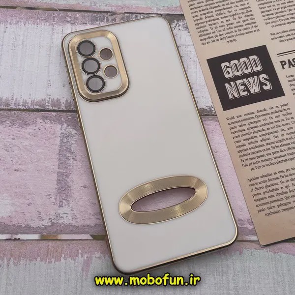 قاب گوشی Galaxy A73 سامسونگ طرح ژله ای دبل متال مای کیس مگ سیف Magsafe گلد لاین دور طلایی محافظ لنز دار شیشه ای سفید ...