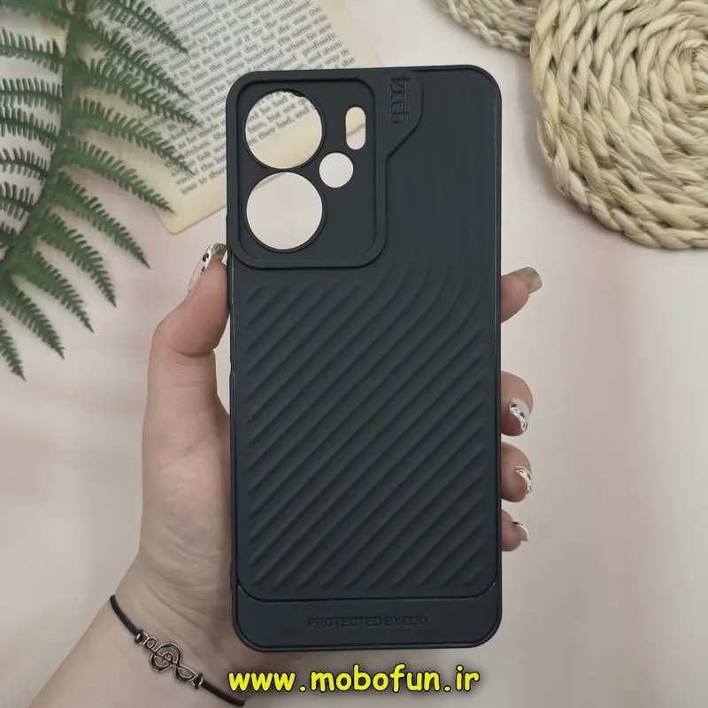 قاب گوشی Redmi 13C - Poco C65 شیائومی اورجینال GEAR4 سیلیکونی راه راه محافظ لنز دار مشکی کد 11231