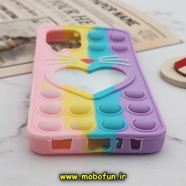 قاب گوشی Galaxy A22 4G - Galaxy M32 4G سامسونگ سیلیکونی پاک کنی طرح گربه ای Lucky Cat آینه ای قلبی پاپیت فیجت رنگین ک...