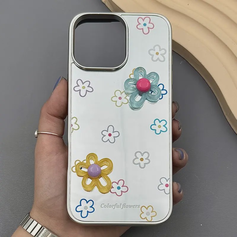 قاب گوشی iPhone 16 Pro Max آیفون آینه ای فانتزی عروسکی دور نقره ای برجسته کیوت کد E50-1006057