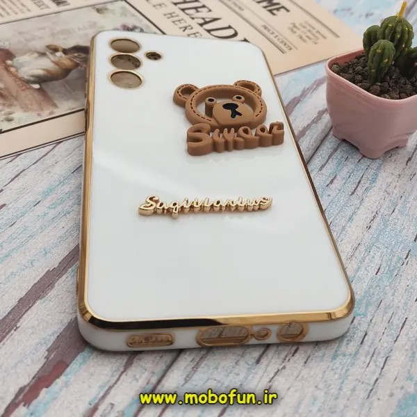 قاب گوشی Galaxy A04S سامسونگ طرح ژله ای مای کیس SWEET گلد لاین دور طلایی عروسکی سه بعدی محافظ لنز دار سفید کد E42-171789