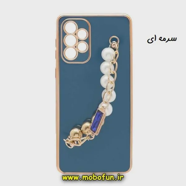 قاب گوشی Galaxy A73 5G سامسونگ طرح مای کیس گلد لاین لاکچری دستبندی کارتیر مرواریدی محافظ لنز دار سرمه ای کد 589