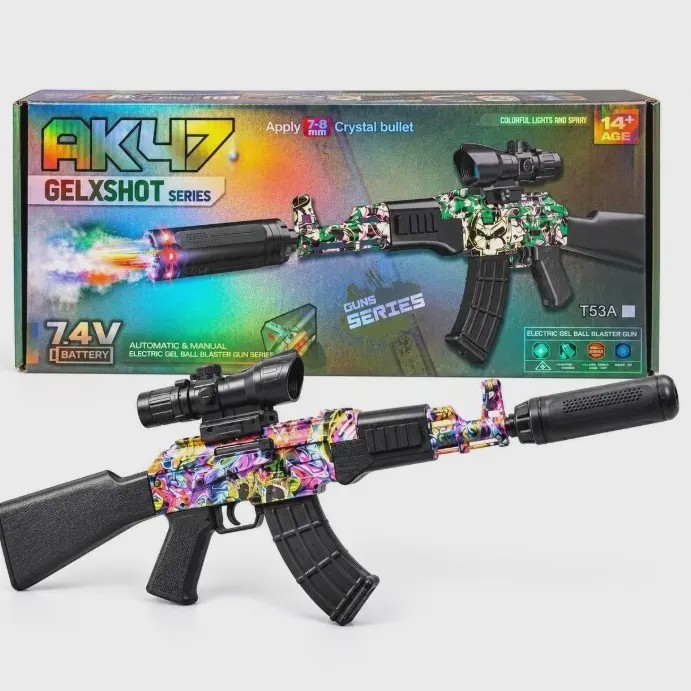 تفنگ ژله ای شارژی AK47 مدل T53A چراغ دار با افکت اسپری و دوربینجدید