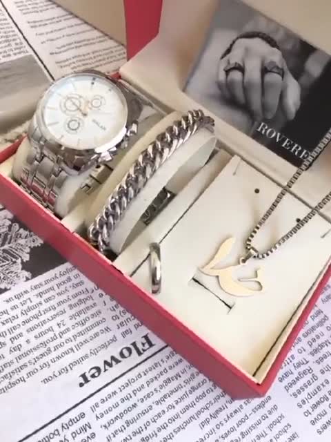 ست ساعت و دستبند و انگشتر و گردنبند طرح خدا ساعت استیل تایوانی مارک WALAR کد863551