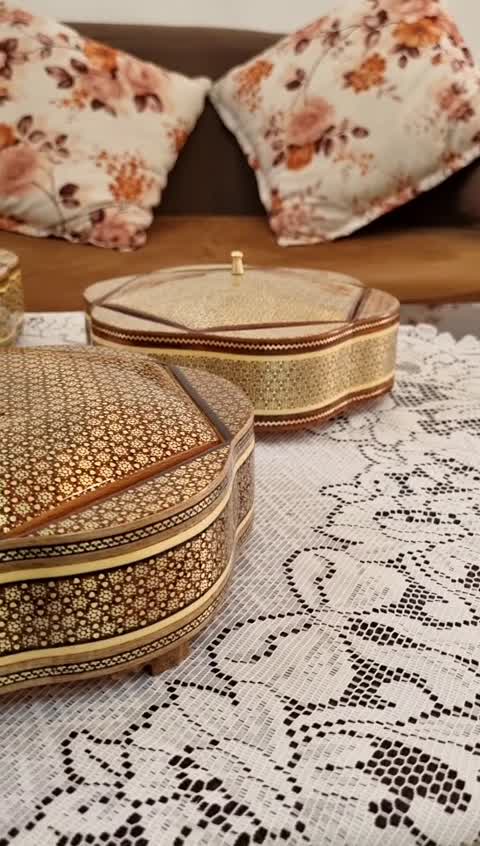 شکلات خوری یا گزخوری خاتم کاری گلی بزرگ21در21