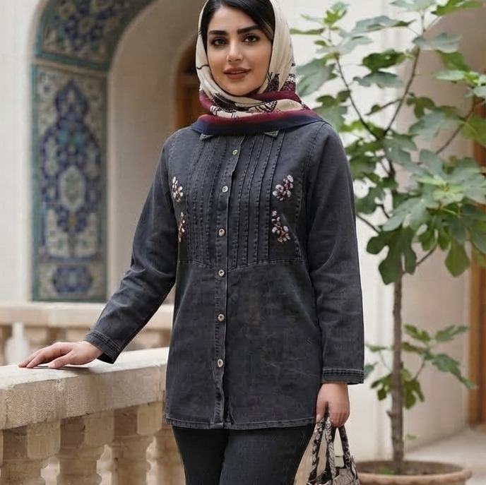  مانتو طرح لی سنگشور شده زنانه گلدوزی زیبا