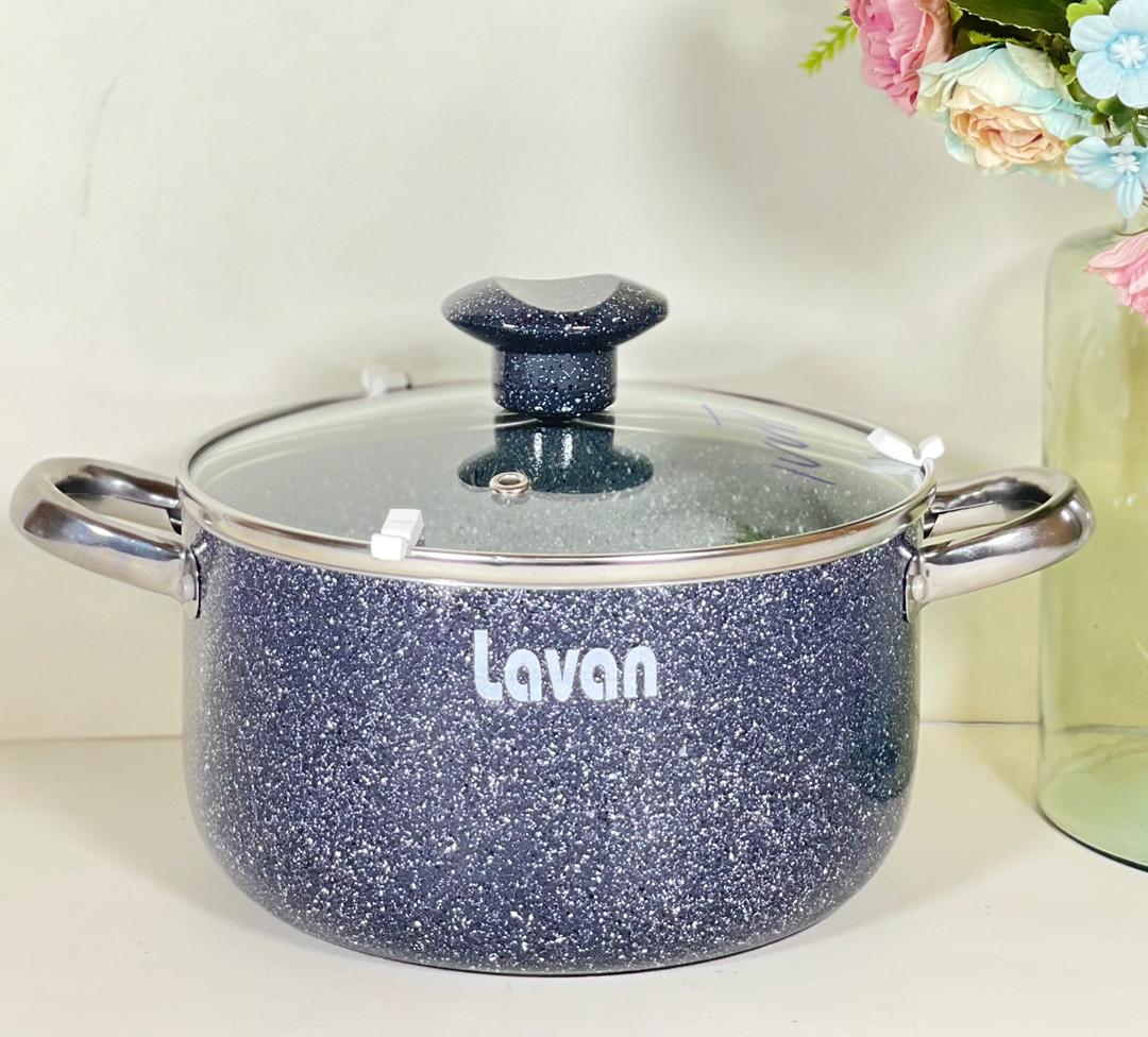 قابلمه سایز 18 تیتان طوسی بی لبه درب شیشه ای لاوان (6) ارسال نیمه رایگان ارسال شکستنی و شیشه جات فقط با باربری با بیمه