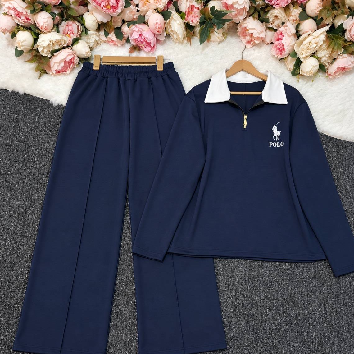 ست بلوز شلوار زنانه نیم زیپ polo