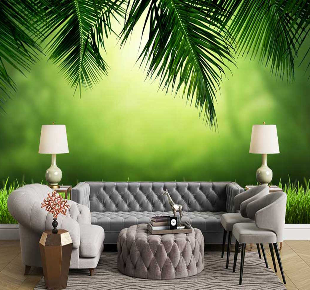 کاغذ دیواری سبز با طرح برگ نخل: کد N-6340
