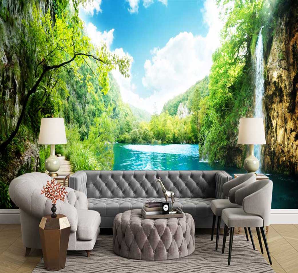 پوستر دیواری سه بعدی منظره جزیره سرسبز در میان دریا: کد N-6256