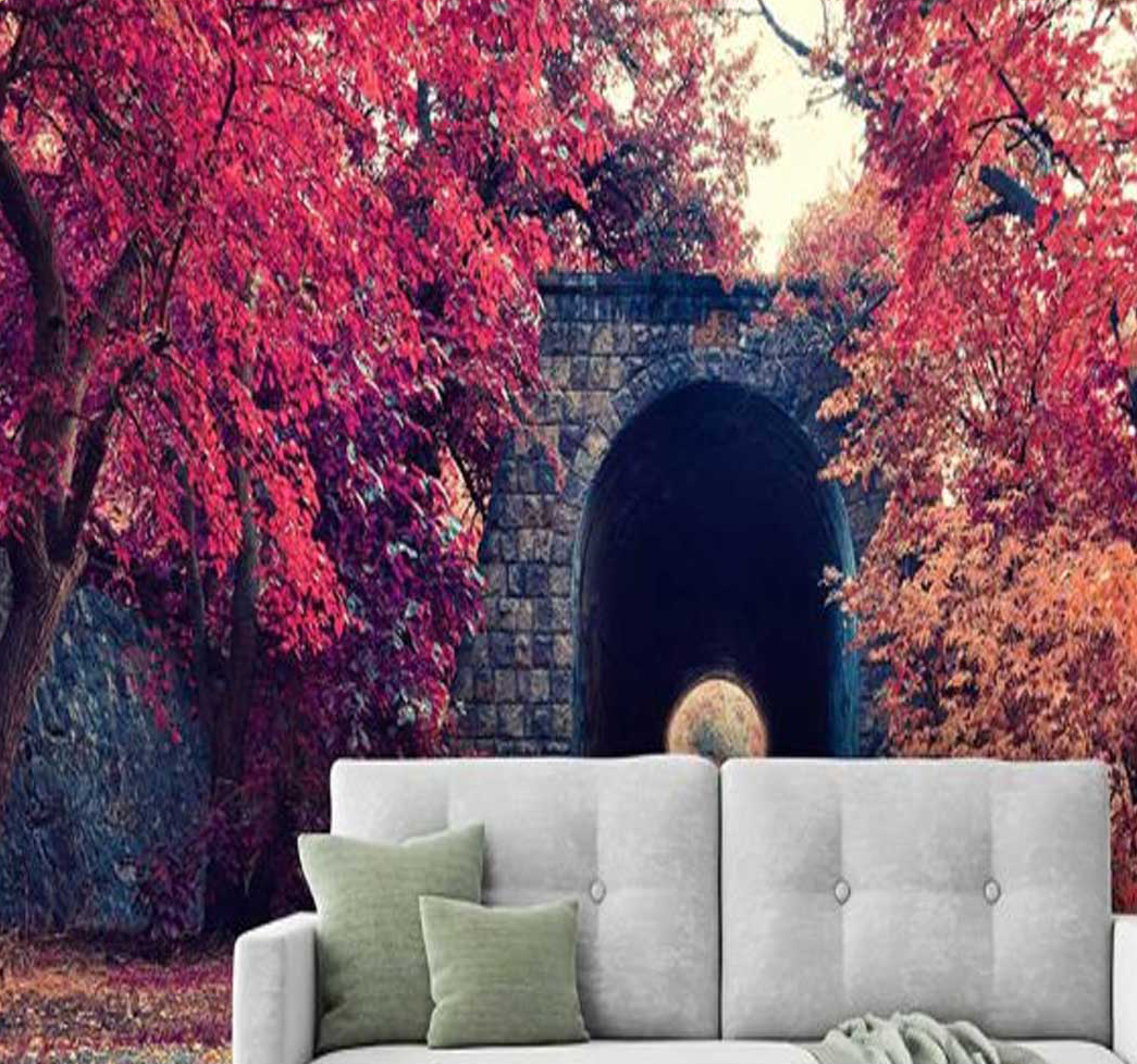 پوستر منظره و طبیعت تونل سنگی میان درختان پاییزی کد n-6466