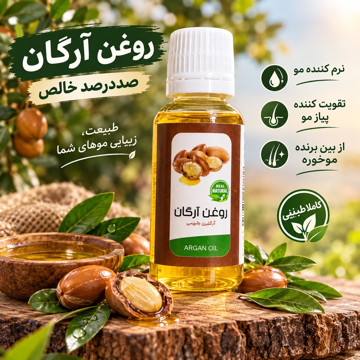 روغن آرگان مراکشی، بهترین روغن جهت نرمی و لطافت مو، محافظت پوست در برابر نور خورشید، جلوگیری از ریزش مو، صددرصد خالص