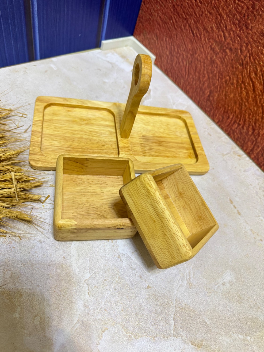 اردوخوری چوبی دو پیاله دستهبالا | ظرف سرو و پذیرایی چندکاره چوب طبیعی