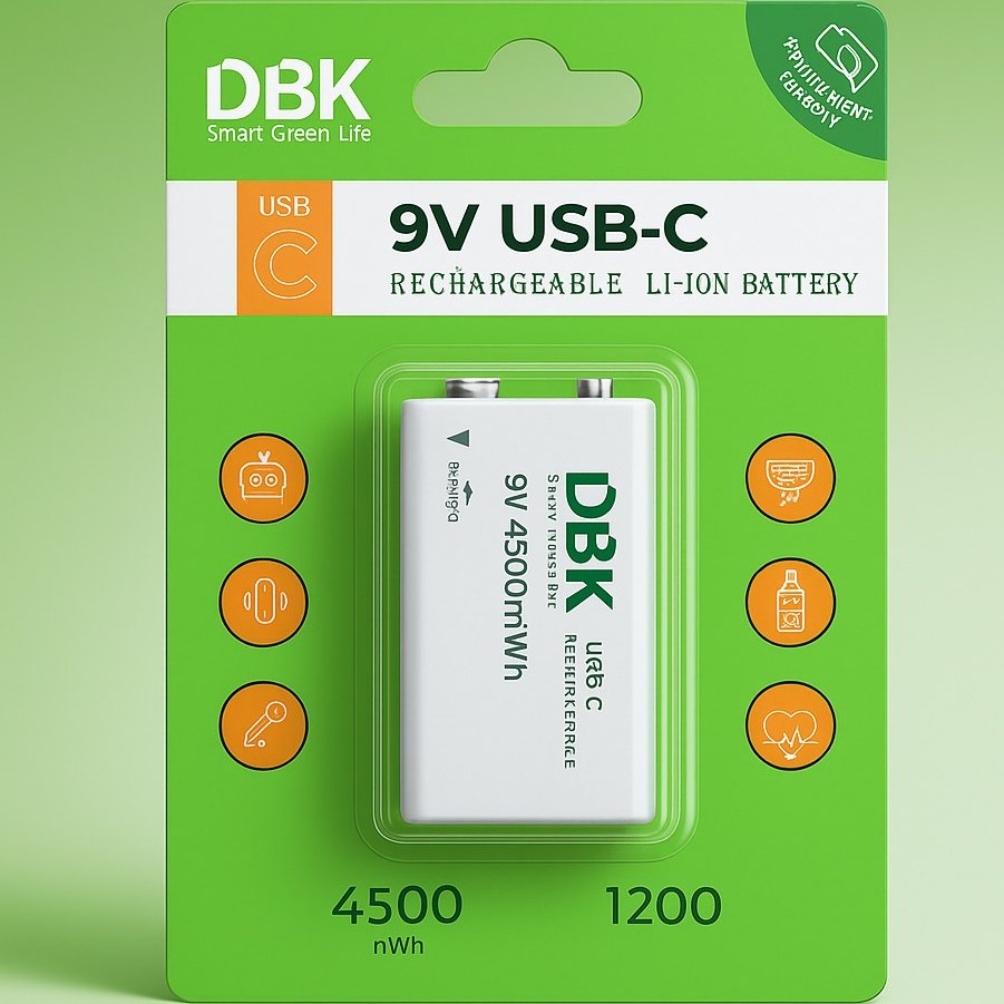 باتری کتابی قابل شارژ دی بی کی مدل USB-TYPE C LI-ION 9V
