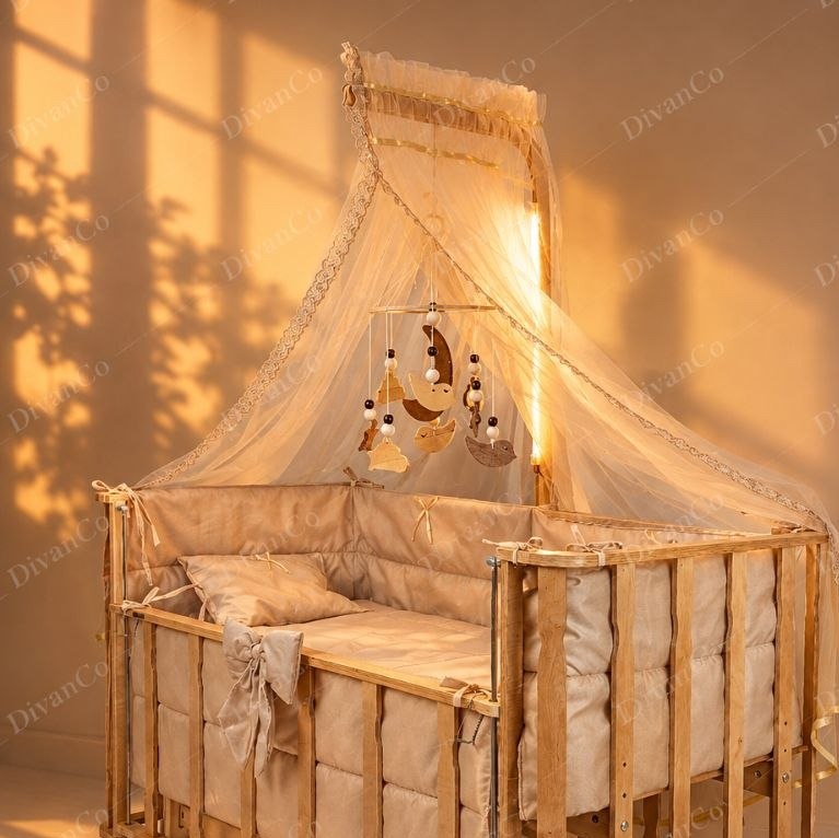 تخت و گهواره نوزاد الیزا کنار مادر چوبی دیوانکو Divancoo مدل فرشته ابعاد 120 * 60 