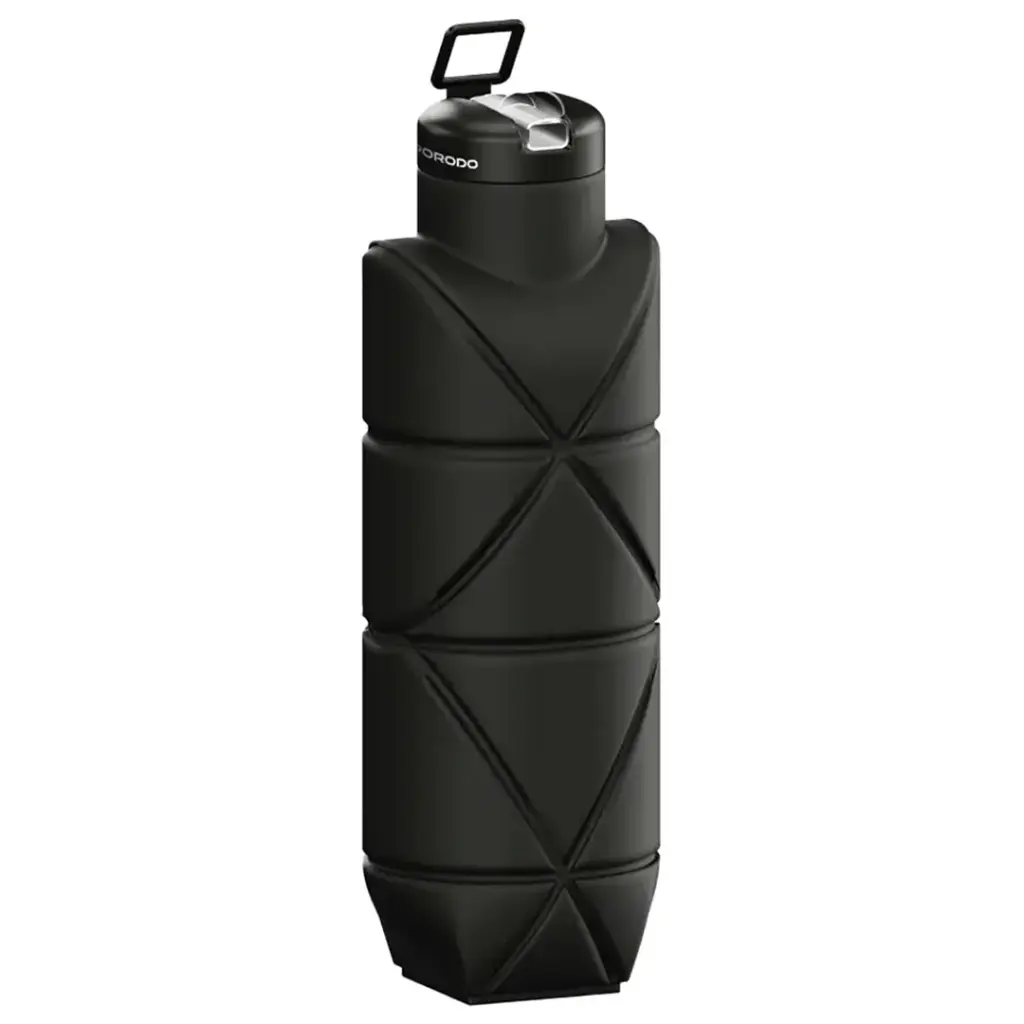 بطری سیلیکونی تاشو پورودو Porodo Fold-Flat Leakproof Bottle ظرفیت 700ml – مشکی
