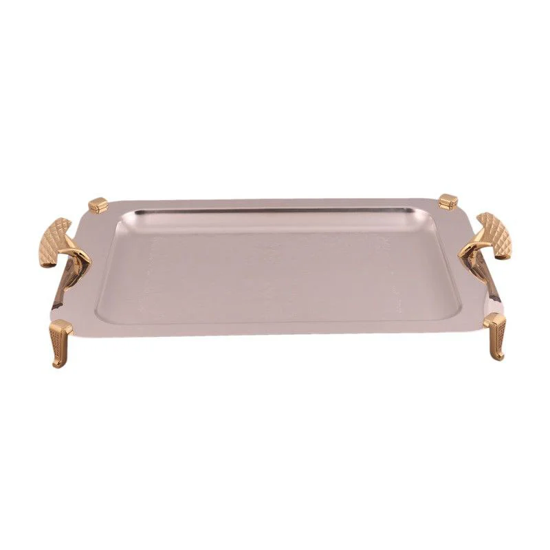 سینی مستطیل متوسط دسته طلایی Diamond پایه دار ریور کد BG1216 (پس کرایه)