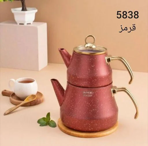 کتری قوری ترک دسته طلایی قرمز ریور کد 5838 (پس کرایه)