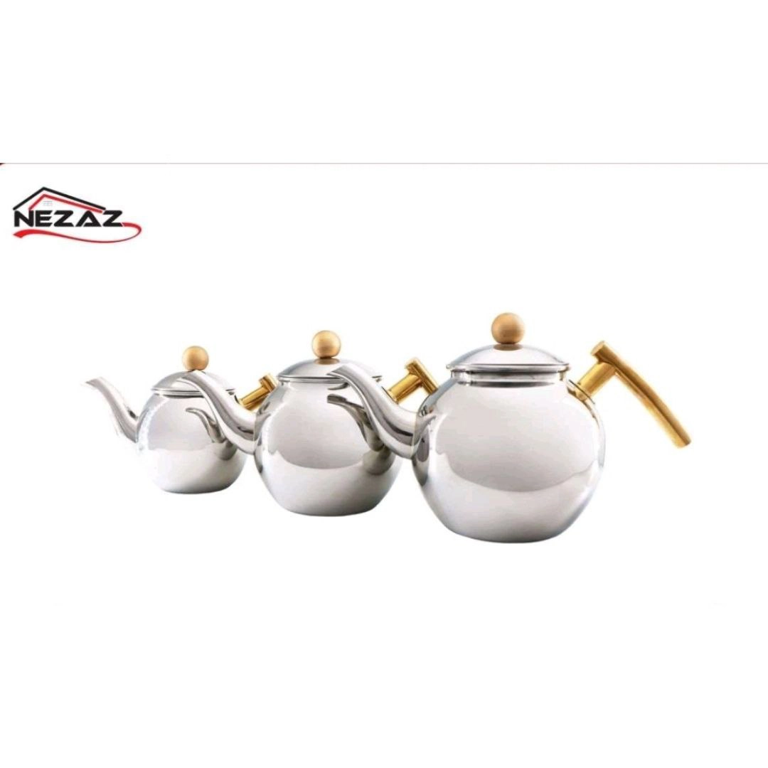 قوری نزاز NEZAZ خمره ای استیل 1.5 لیتر دسته طلا کد 1160 (پس کرایه)